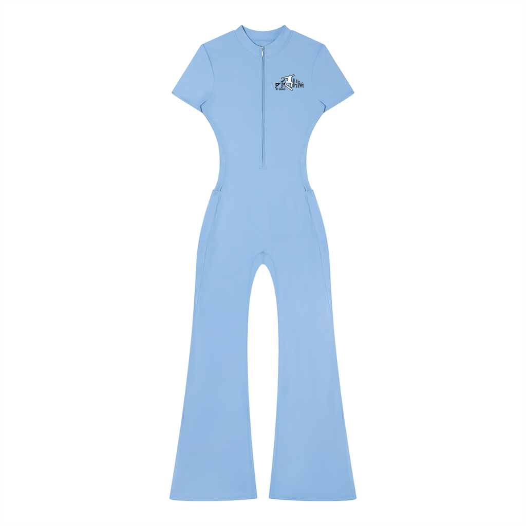 Women’s Tight Flared Leg Quarter-Zip Jumpsuit